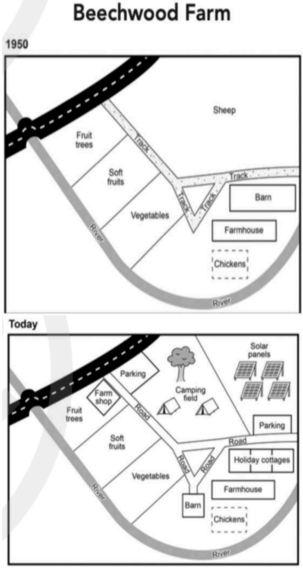 Maps — Beechwood Farm (1950 vs Today)